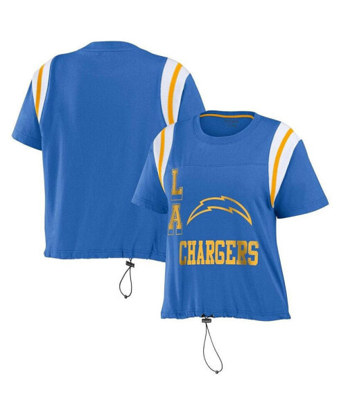 Women's Powder Blue Distressed Los Angeles Chargers Cinched Colorblock T-shirt