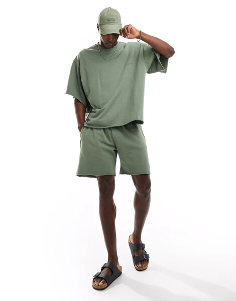 Jack & Jones oversized washed sweat short co-ord in green