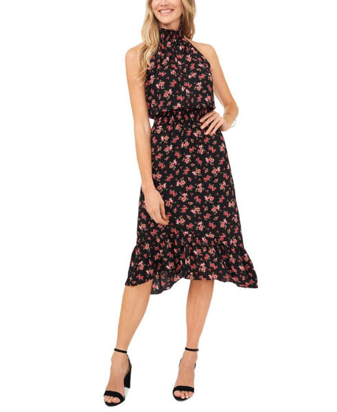 Women's Floral-Print Smocked Halter Midi Dress