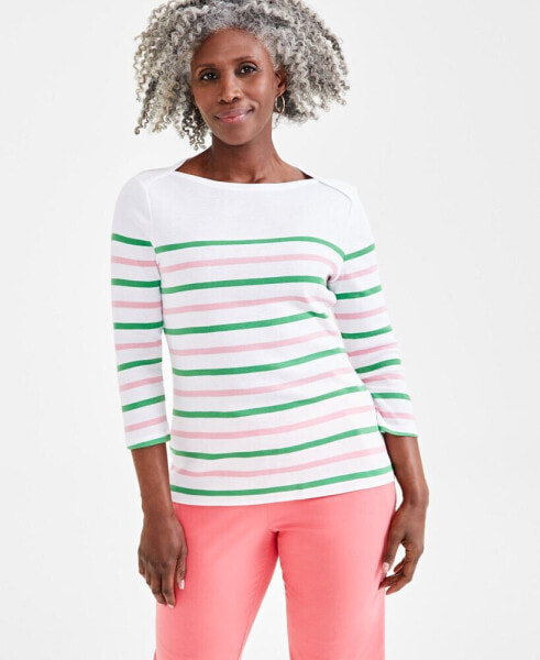 Petite Nautical Stripe Boat-Neck Cotton Top, Created for Macy's