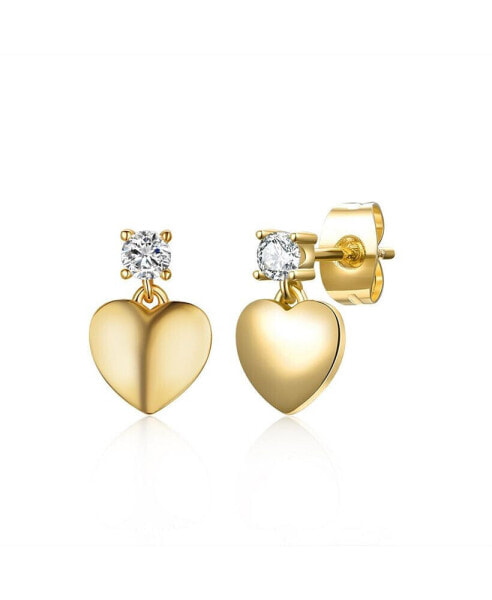 14k Yellow Gold Plated Cubic Zirconia Heart Dangle Earrings