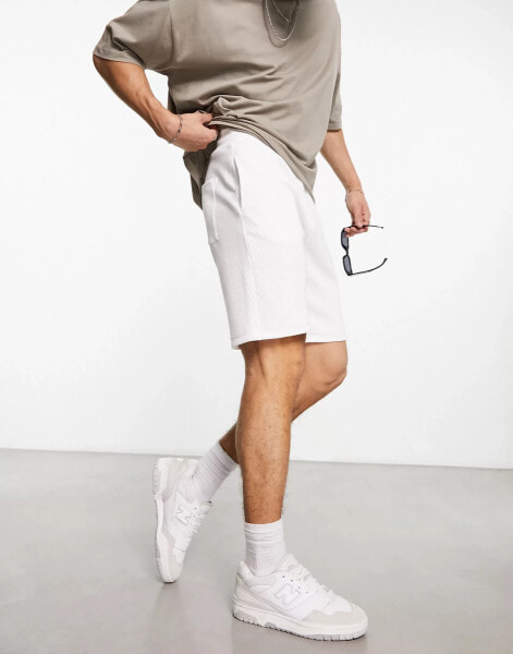 ONLY & SONS co-ord ribbed jersey short in white