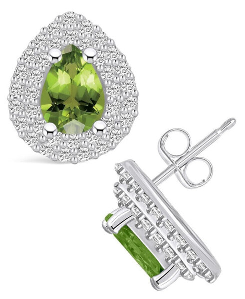 Peridot (1-5/8 ct. t.w.) and Diamond (5/8 ct. t.w.) Halo Stud Earrings in 14K White Gold