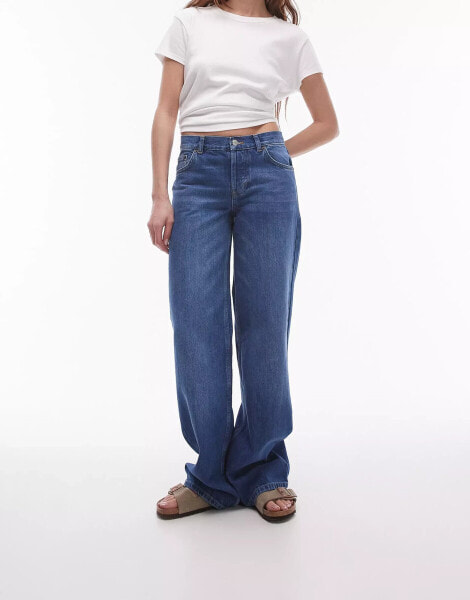 Topshop Ember low wide leg jeans in rich blue