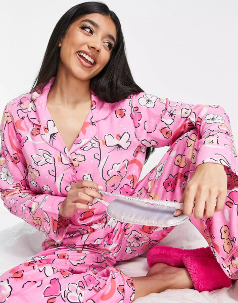 ASOS DESIGN modal floral shirt & trouser pyjama set in pink