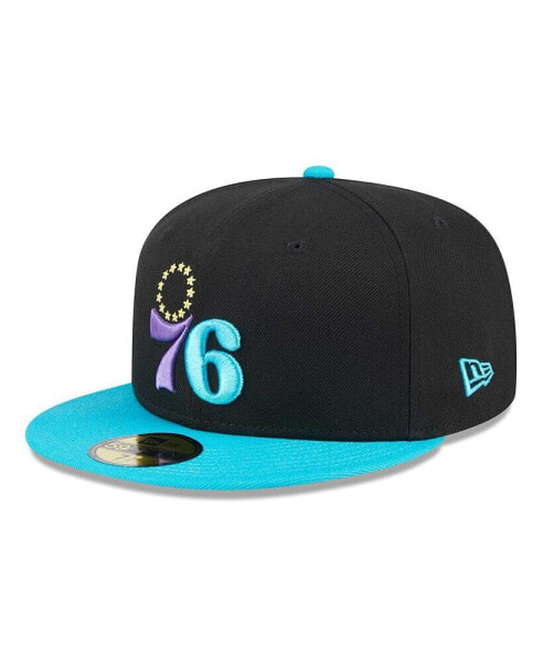 Men's Black, Turquoise Philadelphia 76ers Arcade Scheme 59FIFTY Fitted Hat