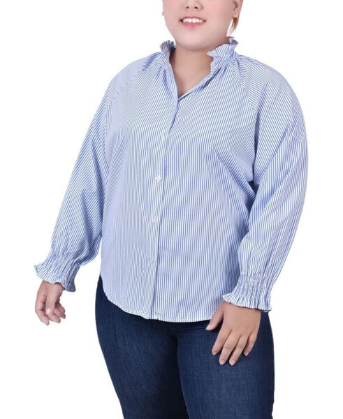 Plus Size Long Sleeve Button Front Blouse