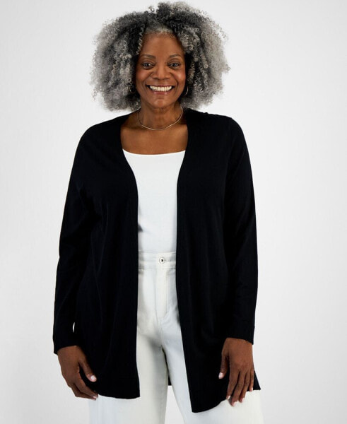Plus Size Open-Front Long-Sleeve Cardigan, Created for Macy's