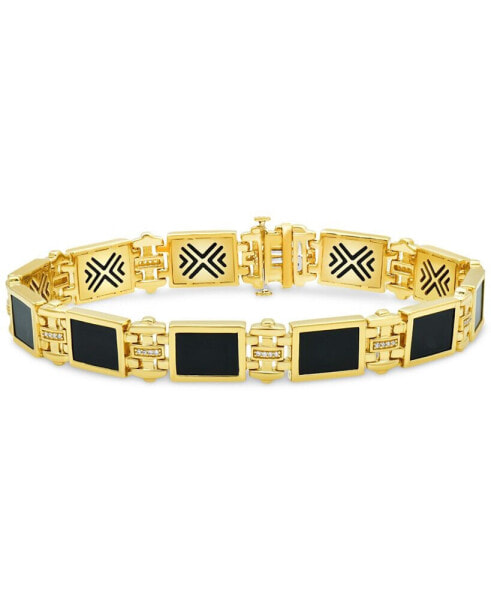 Men's Onyx & Diamond (1/10 ct. t.w.) Link Bracelet in 18k Gold-Plated Sterling Silver