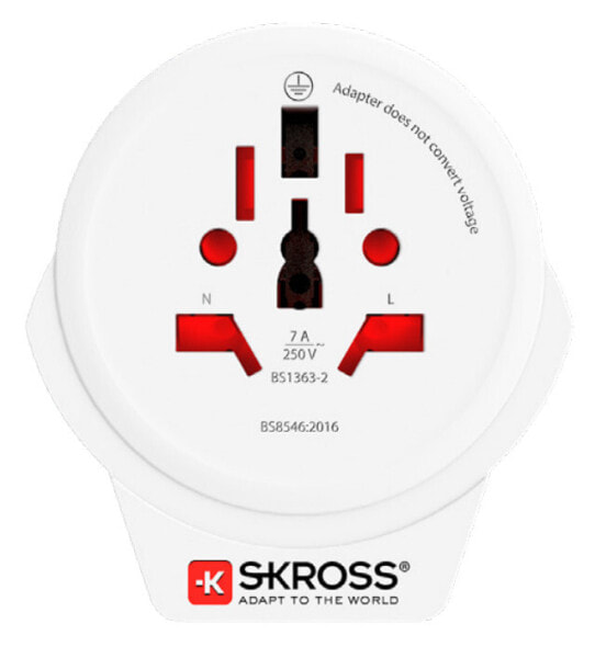 SKROSS 1.500267 - Type G (UK) - Universal - Type B - Type C - Type G (UK) - Type I (AU) - Type J (CH) - Type L (IT) - Type N (BR) - 100-250 V - 50 - 60 Hz - 7 A