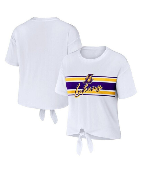 Women's White Los Angeles Lakers Tie-Front T-shirt