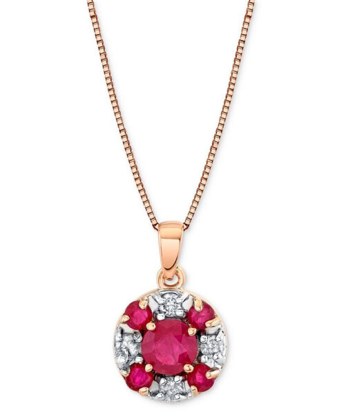 Ruby (1-1/10 ct. t.w.) & Diamond (1/6 ct. t.w.) Round Cluster 18" Pendant Necklace in 14k Rose Gold