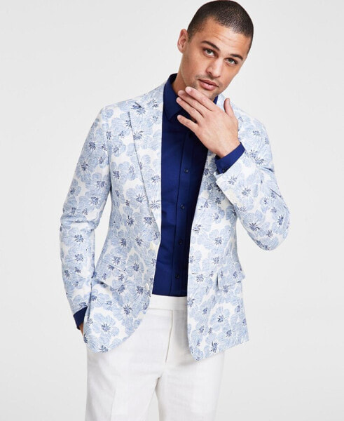 Men's Slim-Fit White Floral Sport Coat