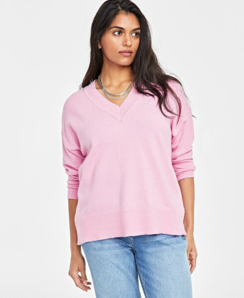 Women's V-Neck Dropped-Shoulder Sweater, Created for Macy's