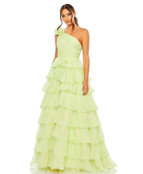 Women's One Shoulder Ruffle Tiered Ballgown