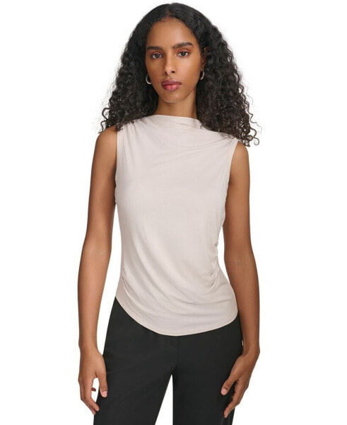 Women's High-Neck Ruched-Side Sleeveless Top