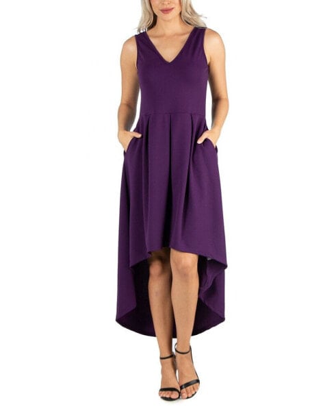 Women's Sleeveless Fit and Flare High Low Dress