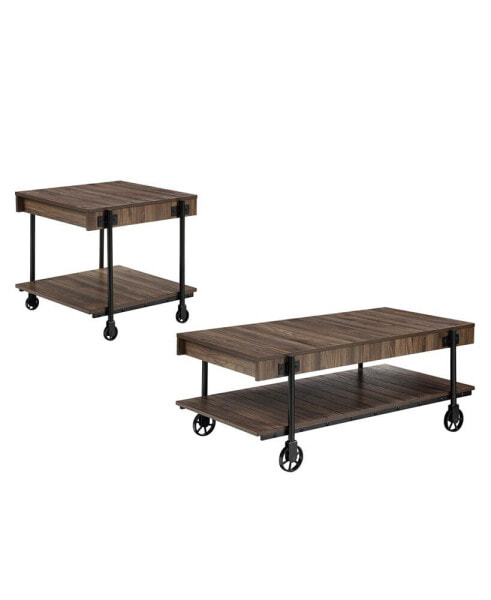 Luther 2 Piece Steel Industrial Coffee End Table Set