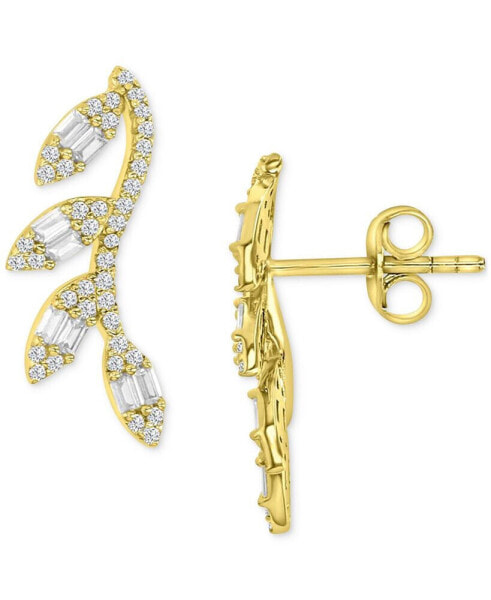 Cubic Zirconia Vine-Inspired Ear Climbers in 14k Gold-Plated Sterling Silver