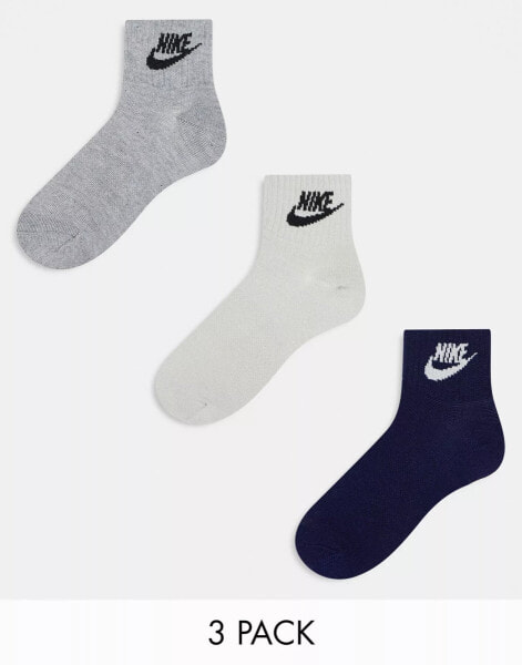 Nike 3-pack ankle socks in beige, grey and navy