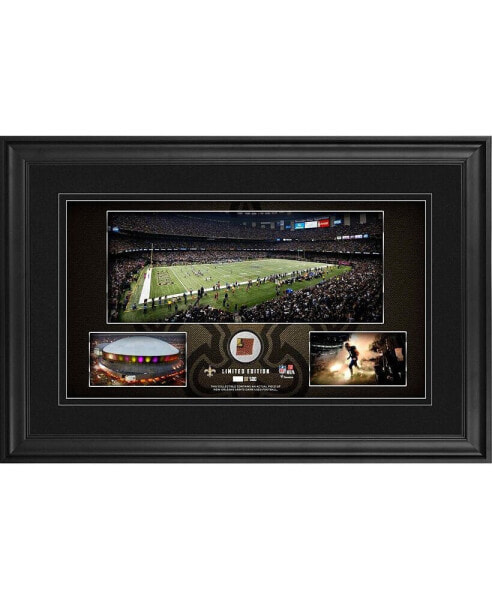 New Orleans Saints Framed 10" x 18" Stadium Panoramic Collage with Game-Used Football - Limited Edition of 500