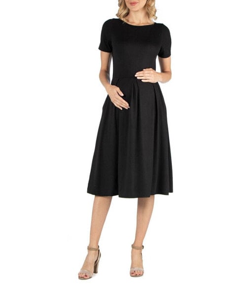 Maternity Midi Dress with Short Sleeve and Pocket Detail