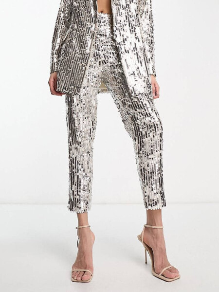 ASOS DESIGN sequin cigarette suit trousers in silver