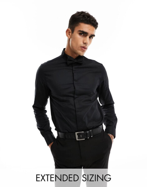 ASOS DESIGN formal royal oxford dress shirt in black