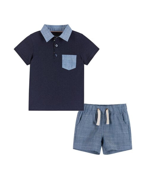 Костюм Andy & Evan Infant Navy and Chambray Polo Shirt and