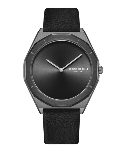 Men's Modern Classic Black Genuine Leather Strap Watch 41mm