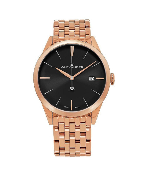 Men's Sophisticate Rose-Gold Stainless Steel , Black Dial , 40mm Round Watch