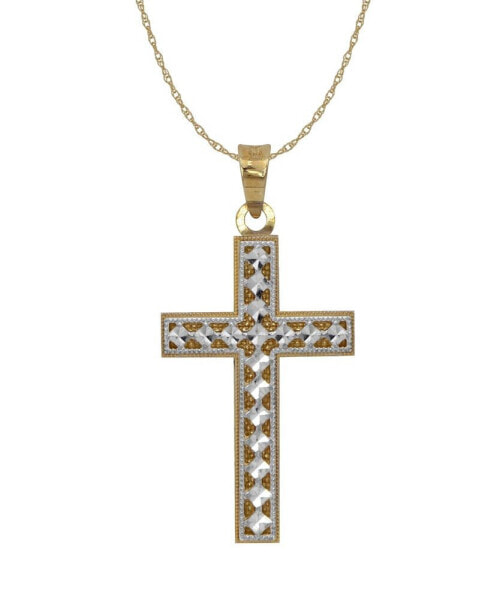 Two-Tone Diamond-Cut Cross Pendant in 18k Yellow and White Gold