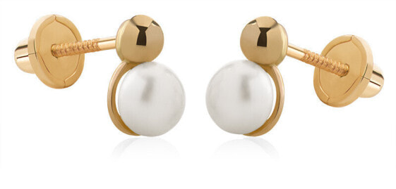 Yellow gold earrings with real pearl 14/140.830/17P