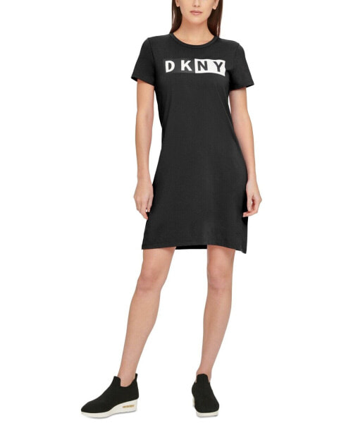 Dkny Sport 280387 Cotton Logo T-Shirt Dress, Size Extra-Small