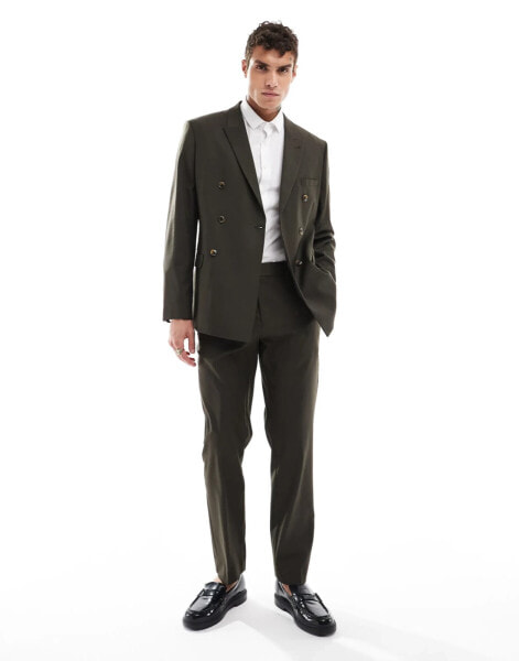 ASOS DESIGN slim fit clean wool blend suit trouser in olive