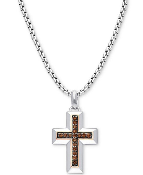 Chocolatier® Men's Chocolate Diamond Cross 22" Pendant Necklace (1/3 ct. t.w.) in Sterling Silver & 14k Rose Gold-Plate