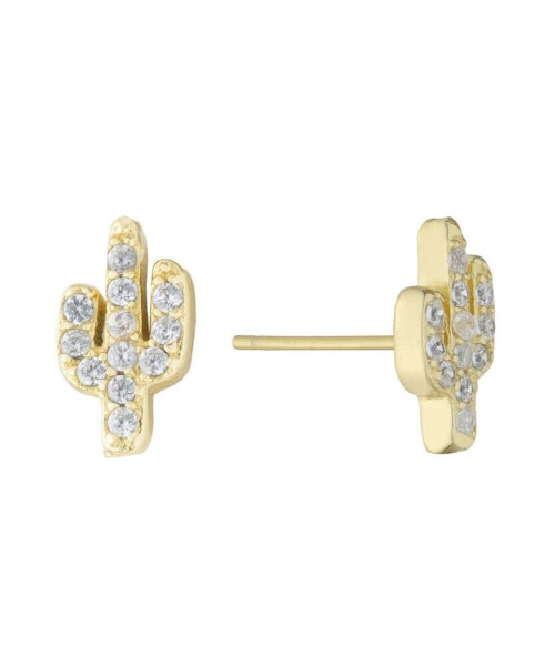 Cubic Zirconia (0.24 ct.t.w) Cactus Stud Earrings in 18K Gold Plated over Sterling Silver