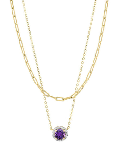 Amethyst (3/4 ct. t.w.) & Cubic Zirconia Layered Necklace in 14k Gold-Plated Sterling Silver, 13" + 3" extender