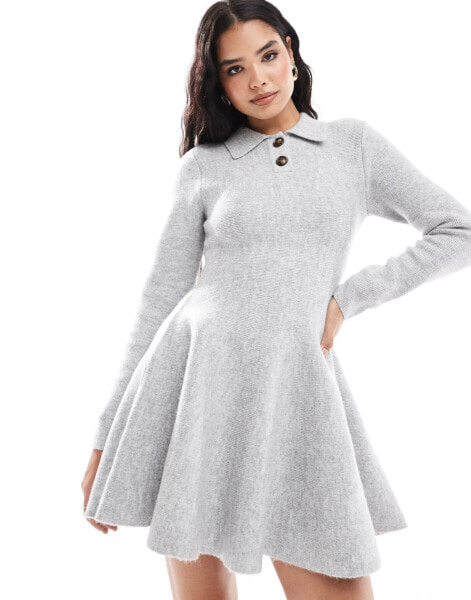 Bardot volume knit mini dress in dove grey