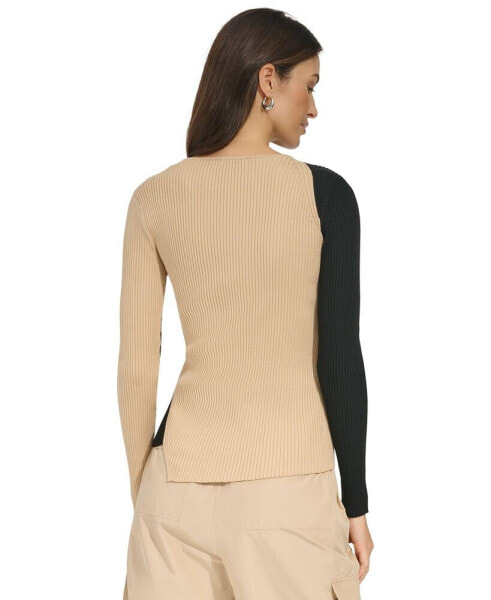 Women's Two-Tone Asymmetrical-Hem Sweater