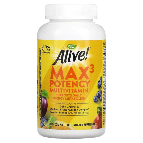 Alive! Max3 Potency Adult Complete Multivitamin, With Iron, 180 Tablets