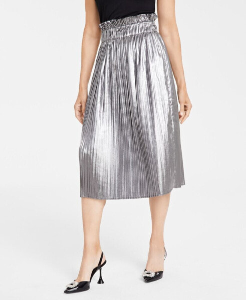 Women's Pull-On Metallic Midi Skirt, Created for Macy's