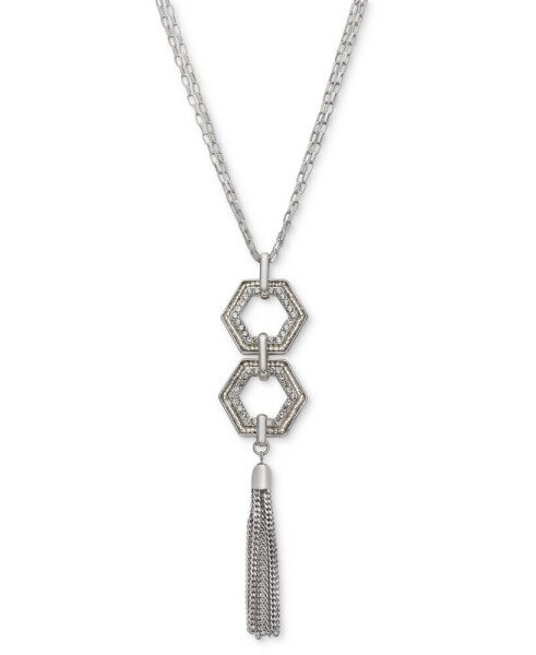 Pavé & Beaded Hexagon Chain Tassel Pendant Necklace, 28" + 3" extender, Created for Macy's