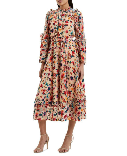 Платье миди French Connection женское с длинным рукавом и выжиганием с цветочным узором