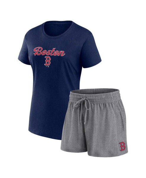 Women's Navy, Gray Boston Red Sox Script T-shirt and Shorts Combo Set