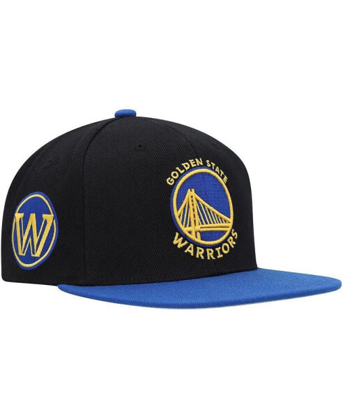 Бейсболка Mitchell&Ness мужская черная, королевская Golden State Warriors Side Core 2.0 Snapback Hat