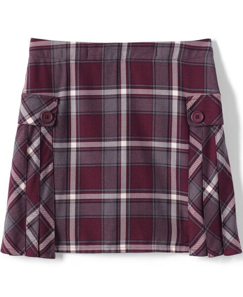 Big Girls School Uniform Slim Side Pleat Plaid Skort Above the Knee