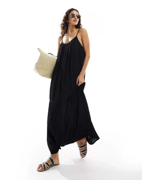 New Look cross back maxi beach dress in black