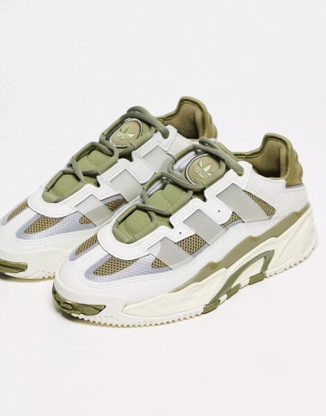 adidas Originals Niteball trainers in off white and olive