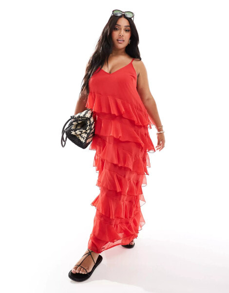 Yours frill maxi dress in red